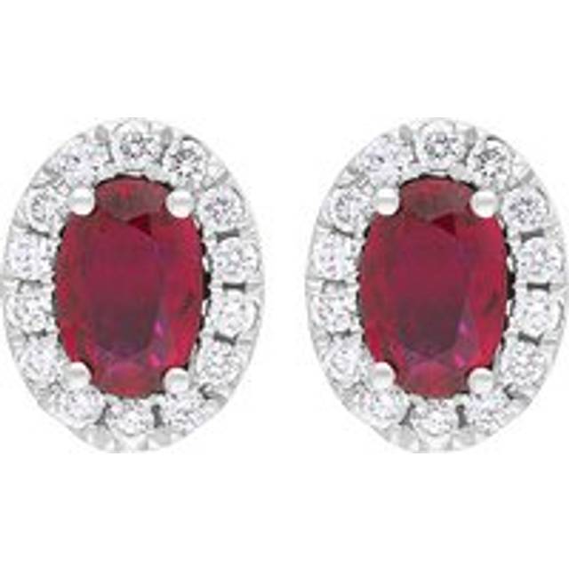 18ct White Gold Ruby Diamond Oval Cluster Stud Earrings