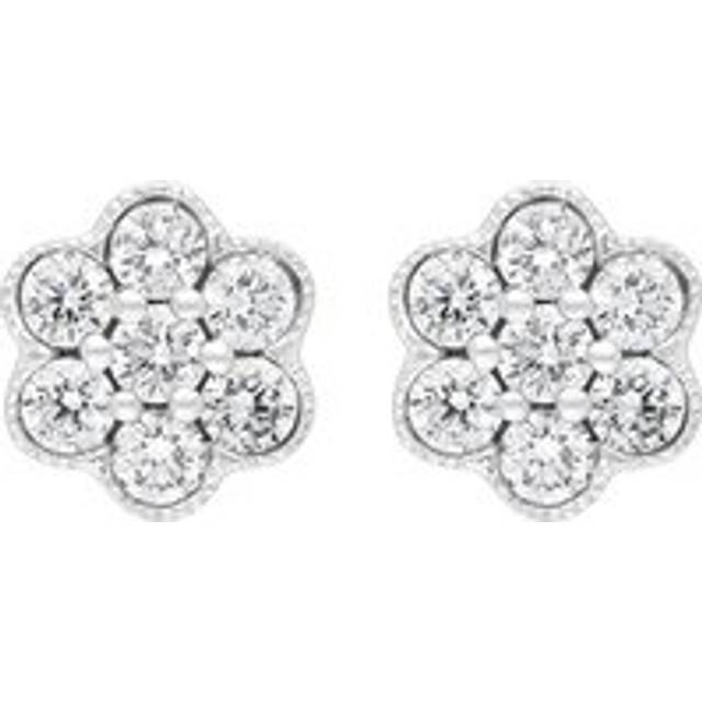 18ct White Gold 0.25ct Diamond Cluster Flower Stud Earrings