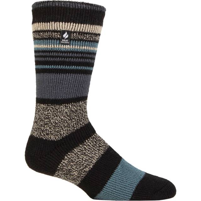Mens 1 Pair SOCKSHOP Heat Holders 2.3 TOG Patterned and Plain Thermal Socks Galway Multi Stripe Black / Marine 6-11