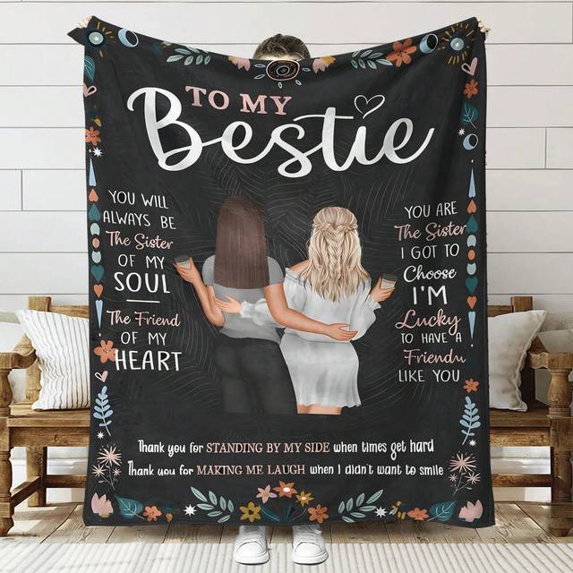 SHEIN 1pc High Quality Soft Gift Blanket For Best Friend With Digital Printed Flannel, &#34;To My Best Friend&#34; Envelope Blanket, Soft And Warm, Suitable As Sofa