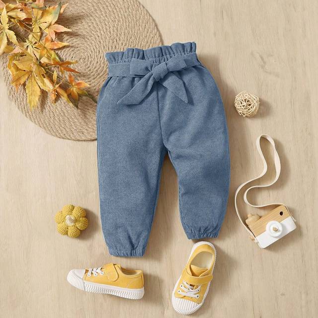 SHEIN Baby Girls&#39; Corduroy Bowknot Applique Jogger Pants
