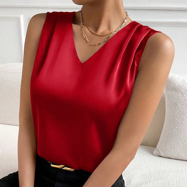 SHEIN Women&#39;s V-Neck Sleeveless Blouse For New Year Holiday Party Clothes,Sleeveless Tops
