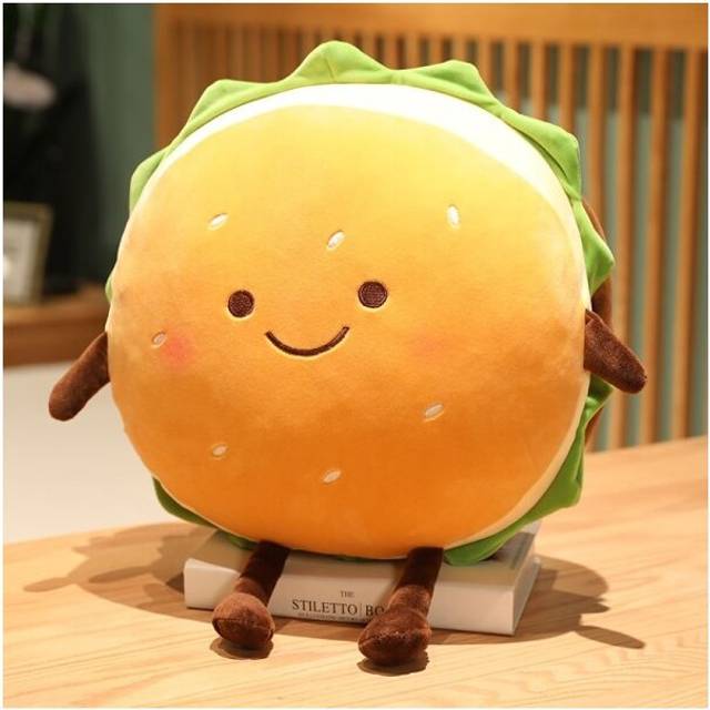 (B, 35cm) Creative Plush Soft Hamburger Macaron Pillow Soft Baby Sleeping Toys