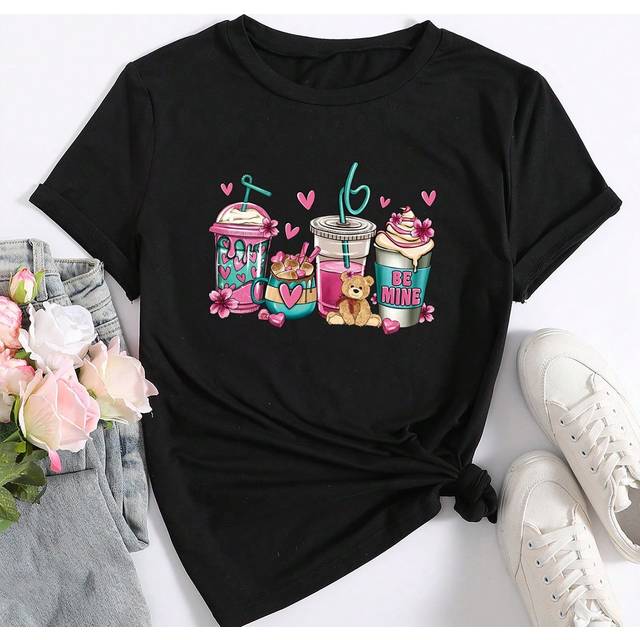 INAWLY Women&#39;s Cute Bear & Heart Printed Short Sleeve T-Shirt Graphic Tees Women Tops