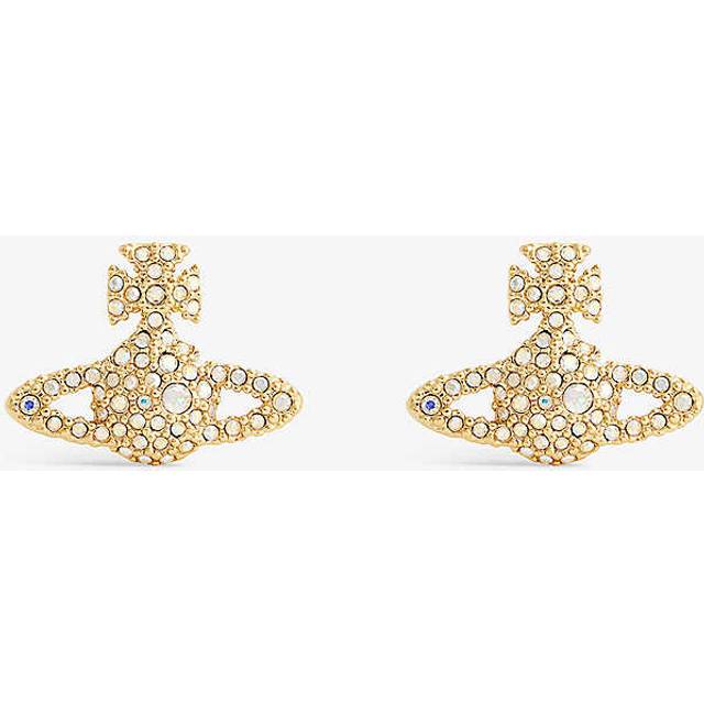 Vivienne Westwood Jewellery Womens Gold / Crystal Bas Relief Brass and Cubic Zirconia Earrings 1.5cm - Gold /  Crystal