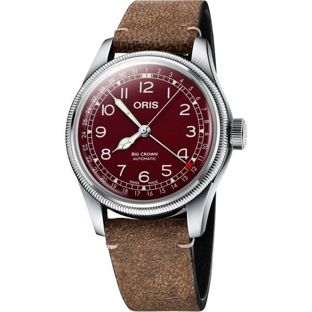 ORIS Big Crown Pointer Day armbåndsur, rød skive med brun rem- 40mm