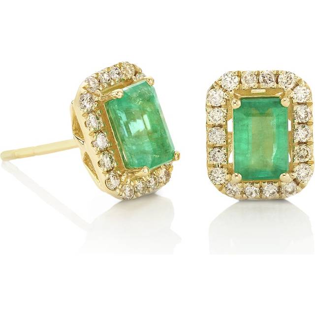 14ct Yellow Gold 0.29ct Nude Diamond & Emerald Stud Earrings