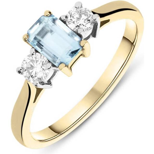 18ct Yellow Gold Aquamarine and Diamond Emerald Cut Ring - Option1 Value Yellow Gold