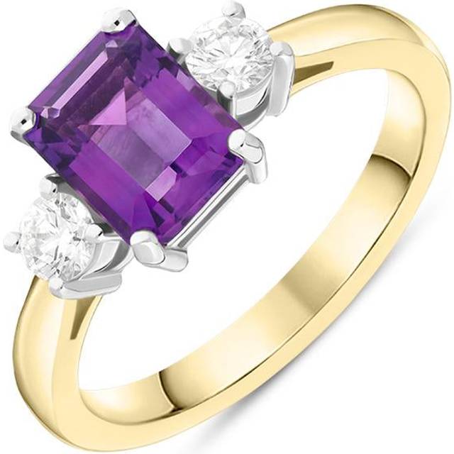 18ct Yellow Gold 1.39ct Amethyst 0.29ct Diamond Emerald Cut Ring - Yellow Gold