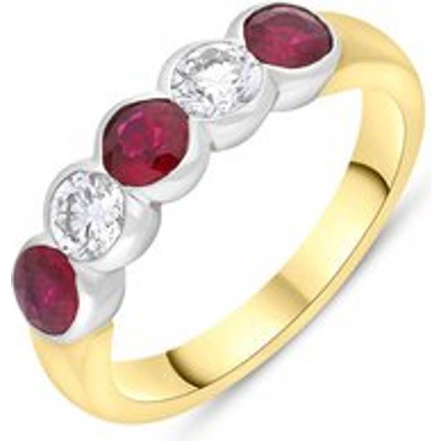 18ct Yellow and White Gold Ruby Diamond Rubover Set Eternity Ring