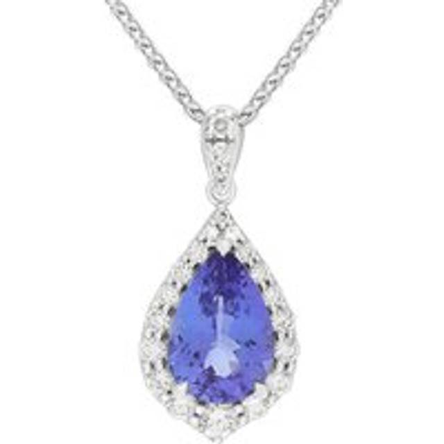 18ct White Gold Tanzanite Diamond Pear Cut Cluster Pendant