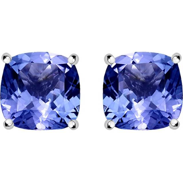 18ct White Gold 1.30ct Tanzanite Cushion Cut Solitaire Stud Earrings