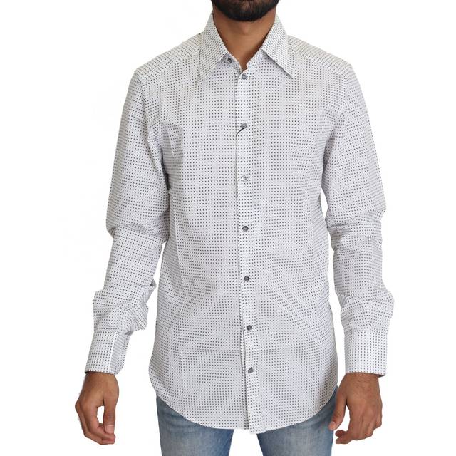 Dolce & Gabbana, Skjorta, Herr, M, Bomull, Svart Vit Polka Dot Skjorta - white (M)