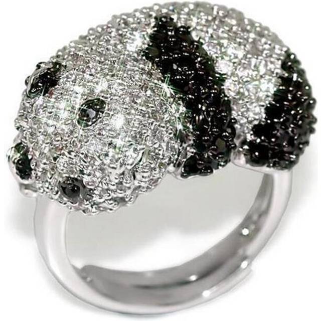 Alamode LO1515-7 Rhodium & Ruthenium Brass Ring with AAA Grade CZ, Black Diamond - Size 7