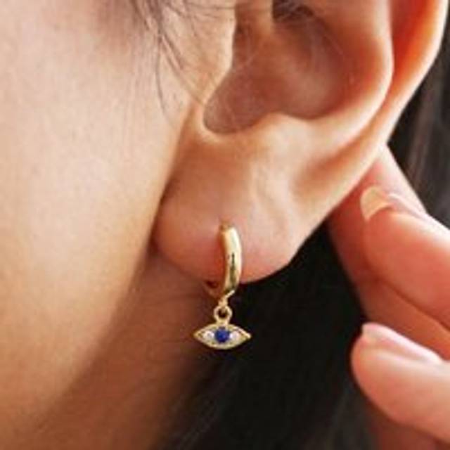 Crystal Eye Huggie Hoop Earrings in Gold - gold/blue/clear - one size