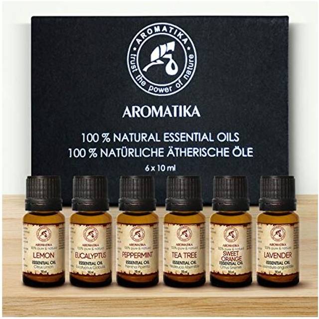 Essential Oil Set of Top 6 Aromatherapy Essential Oils - 100% Pure & Natural - Lavender - Tea Tree - Eucalyptus - Peppermint - Orange - Lemon