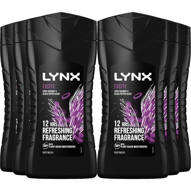 Lynx Mens Excite 12-H Refreshing Fragrance Shower Gel Body Wash for Men, 3x225ml - Black - One Size