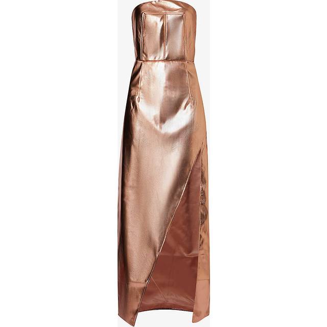 Amy Lynn Womens Rose Gold Metallic Sleeveless Faux-leather Maxi Dress Xl - ROSE GOLD