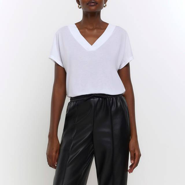 River Island Womens White V Neck T-Shirt - 10