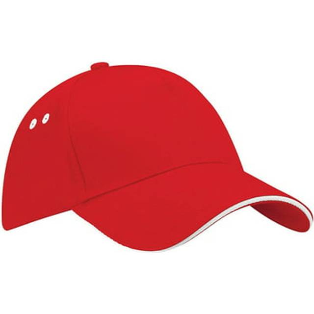 (One Size, Classic Red/White) Beechfield Unisex Ultimate 5 Panel Contrast Baseball Cap With Sandwich Peak / Headwear