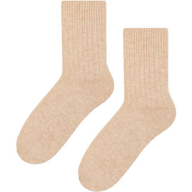 (6-8 UK, Beige) Steven - Knitted Design Ladies Wool Dress Socks for Winter
