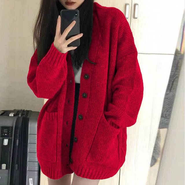 Alicedudu Oversized Loose Casual Cardigan With Big Pockets