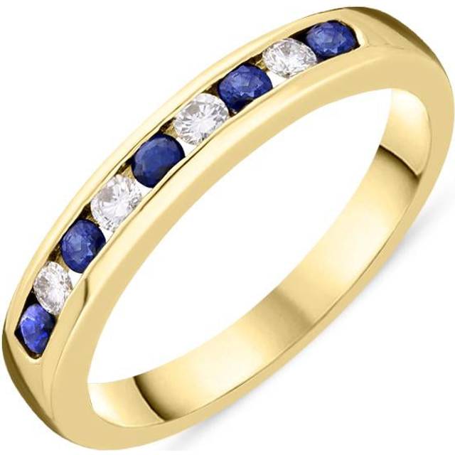 18ct Yellow Gold Sapphire Diamond Channel Set Half Eternity Ring - Option1 Value Yellow Gold