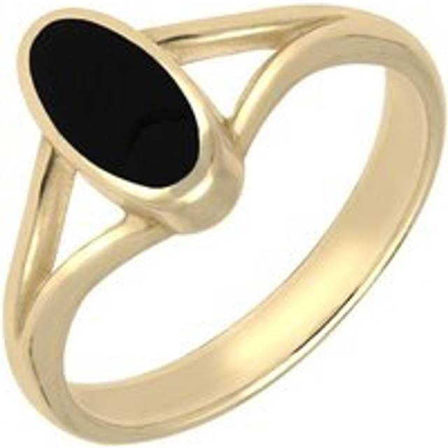 18ct Yellow Gold Whitby Jet Heritage Oval Split Shoulder Ring