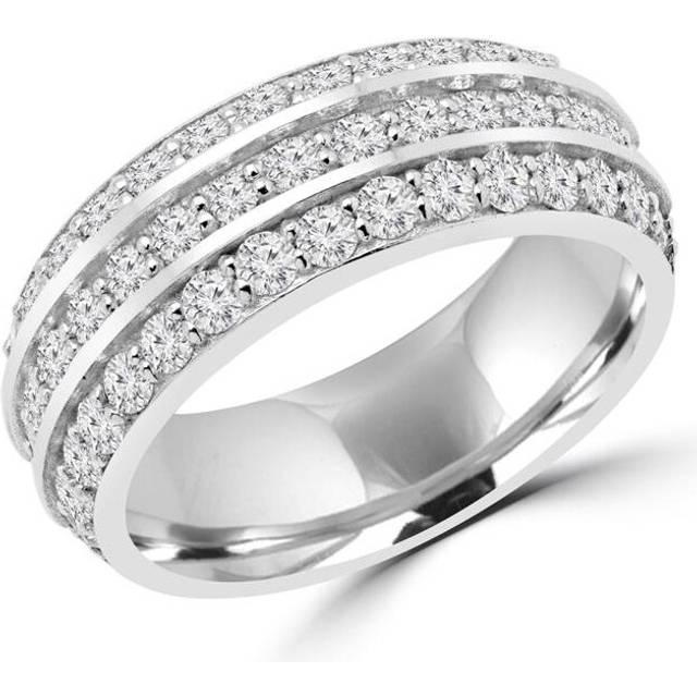 1.10 CTW Round Diamond Semi-Eternity Wedding Band Ring in 14K White Gold - Size 7.5