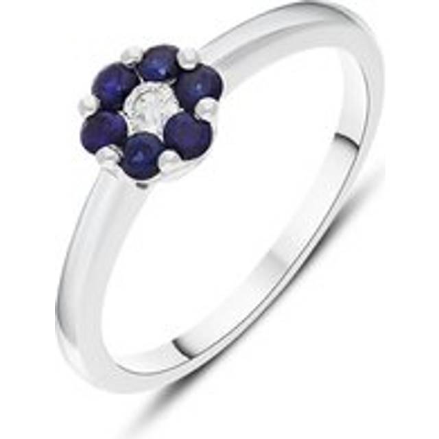 18ct White Gold Sapphire Diamond Round Cluster Ring - Gold