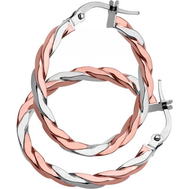 Diamant L'Eternel Womens 9ct Rose and White Gold Alternate Twist Hoop Earrings - White & Rose Gold - One Size