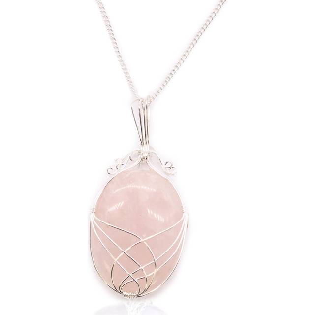 Swirl Wrapped Gemstone Necklace - Rose Quartz