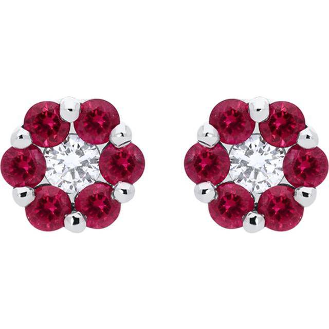 18ct White Gold 0.41ct Ruby Diamond Floral Cluster Earrings
