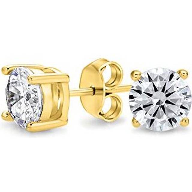 2CT Simple Cubic Zirconia Round Brilliant Cut Solitaire AAA CZ Stud Earrings For Women Men Gold Plated Sterling Silver