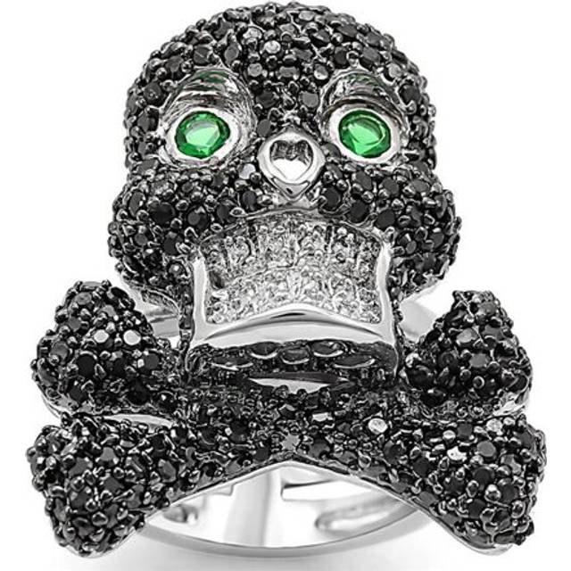 Alamode LO1345-9 Rhodium & Ruthenium Brass Ring with Synthetic Glass, Emerald - Size 9