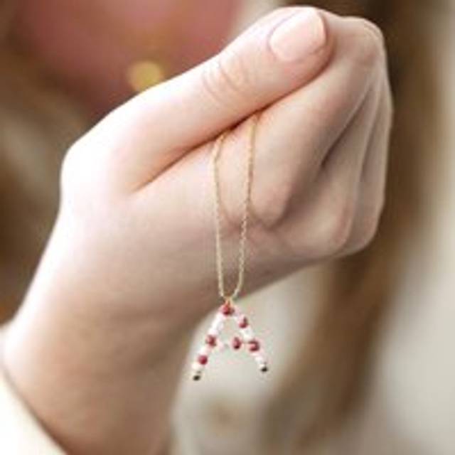 Small Beaded Initial Pendant Necklace in Gold - pink/white/gold - one size