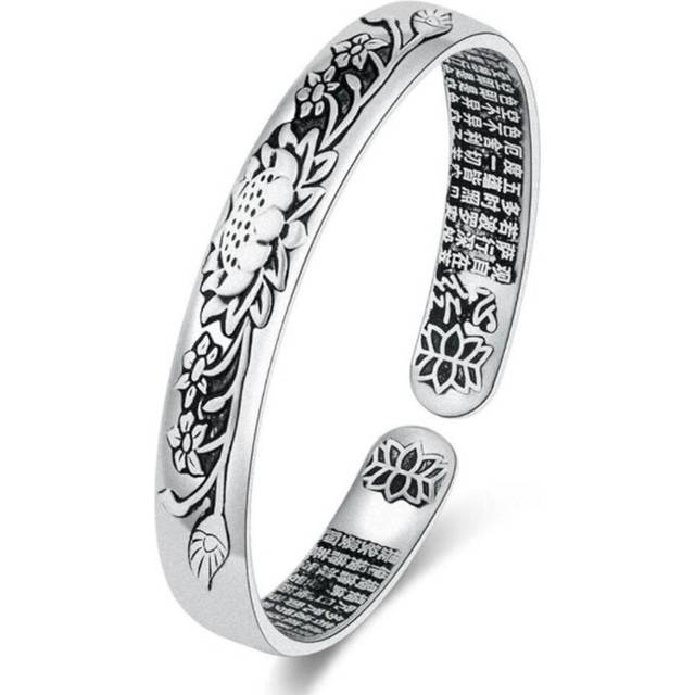 2PCS Copper Women Fashion Jewelry Black Lotus Lotus Retro Simple Open Bracelet