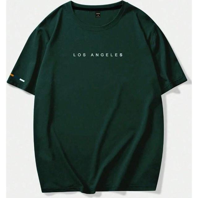 Manfinity Men Plus Size Loose Fit Los Angeles Letter Graphic Casual Short Sleeve T-Shirt, For Going Out