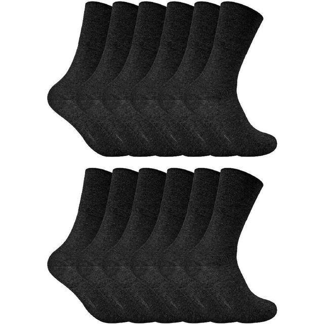 Sock Snob Womens 12 Pack Ladies Non Elastic Thermal Diabetic Socks - Black - UK 4-8
