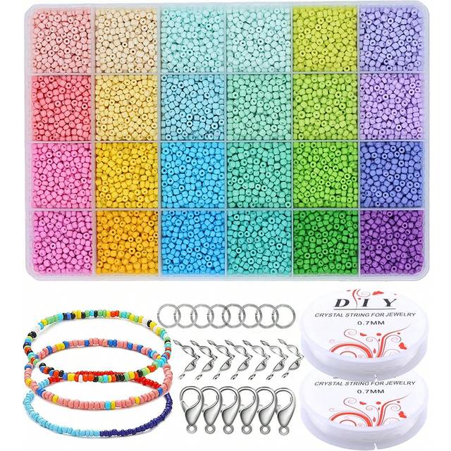 SHEIN 1 Box 24-grid 24-color 3-4mm Painted Beads With Clasps, Lobster Claws, Open Jump Rings And Elastic Cords For Diy Jewelry Making (colors Random)