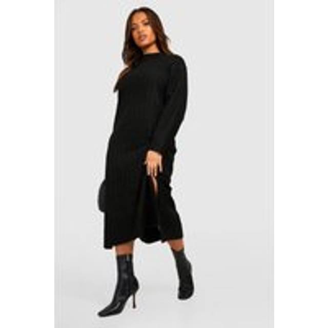 Womens Plus Chunky Rib Soft Knitted Midaxi Dress - Black - 28, Black