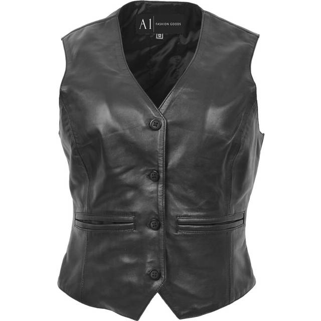 (Black, 20) Womens Soft Leather Waistcoat Slim Fit Vest Classic Gilet Katy Black