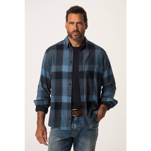 JP 1880, män, stora storlekar, skjorta, rutig, flanell, Kent, MF, 1/1, Bär blå, 3XL
