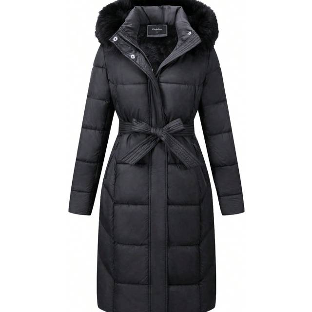SHEIN Risissida Women&#39;s Casual Hooded Jacket With Pockets, Lightweight Faux Fur Lined Quilted Trench Coat, Fall And Winter Daily Wear