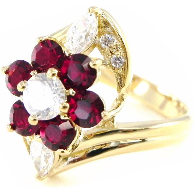 Garnet Gold Plated 'Crystal Flower' Ring 60 red
