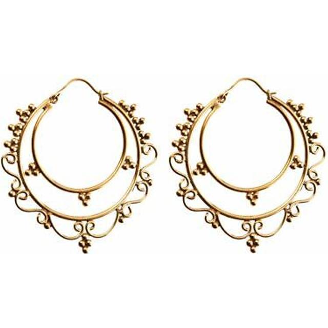 Indian hoop earrings gold brass large dot work crescent hoops - 81stgeneration