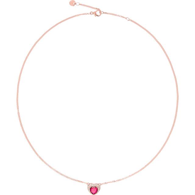 ROSE GOLD, SYNTHETIC RUBY & DIAMOND HEART NECKLACE