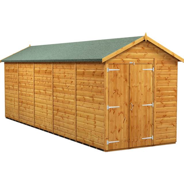 Powersheds Apex Roof Windowless Double Door Garden Shed 20ft x 6ft - Golden Brown