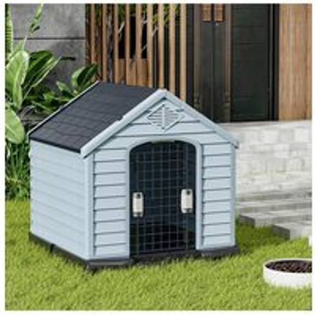 Living And Home Large Dog Kennel Outdoor Indoor Pet Plastic Garden House In Grey - One Size
