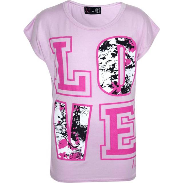 (7-8 Years, Baby Pink) Kids Girls Top LOVE Splash Print Stylish Fashion T Shirt Top New Age 7-13 Years